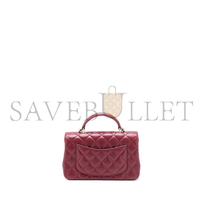 Ch**el master top handle mini rectangular flap bag lambskin burgundy ghw (20*12*6.5cm)